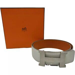 HERMES Constance H Belt 85 White Orange Square In L Leather